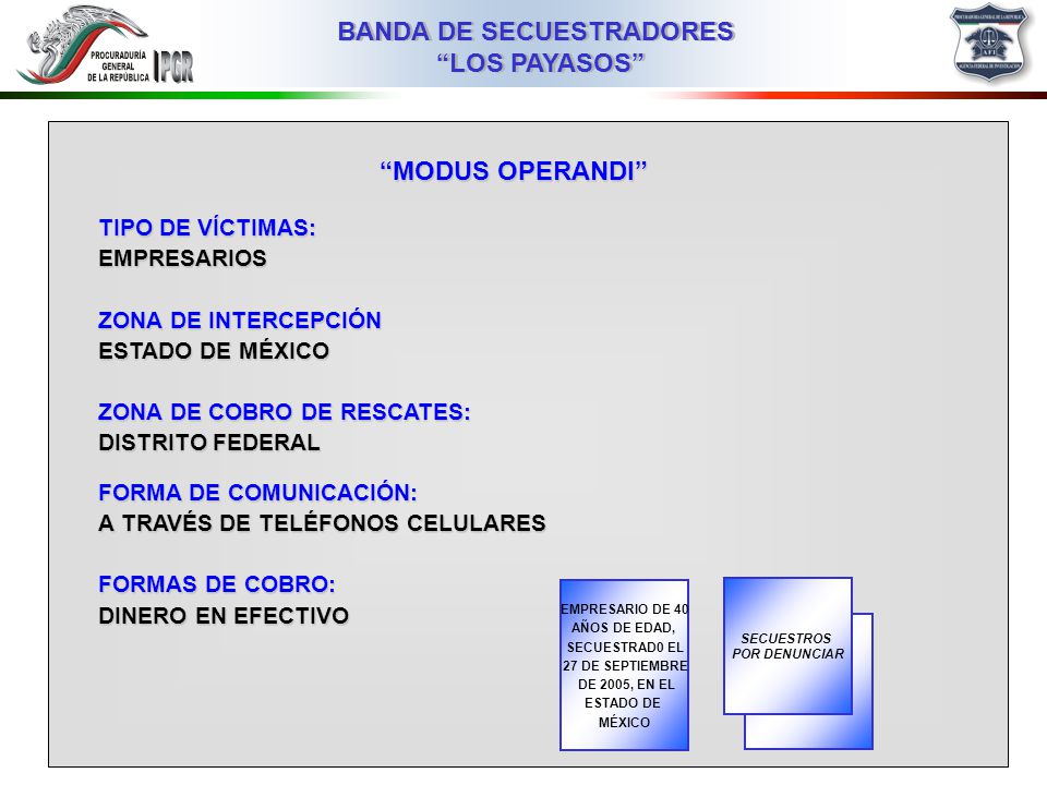 MODUS OPERANDI TIPO DE VÍCTIMAS: EMPRESARIOS ZONA DE INTERCEPCIÓN