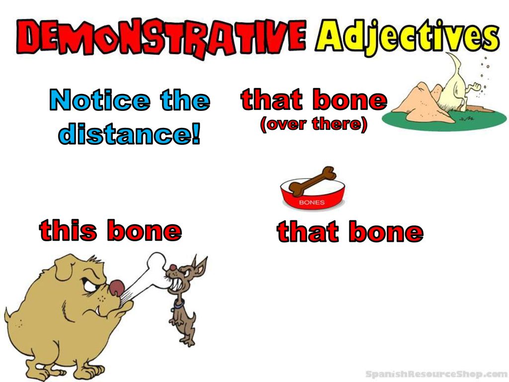 Notice the distance! that bone (over there) this bone that bone