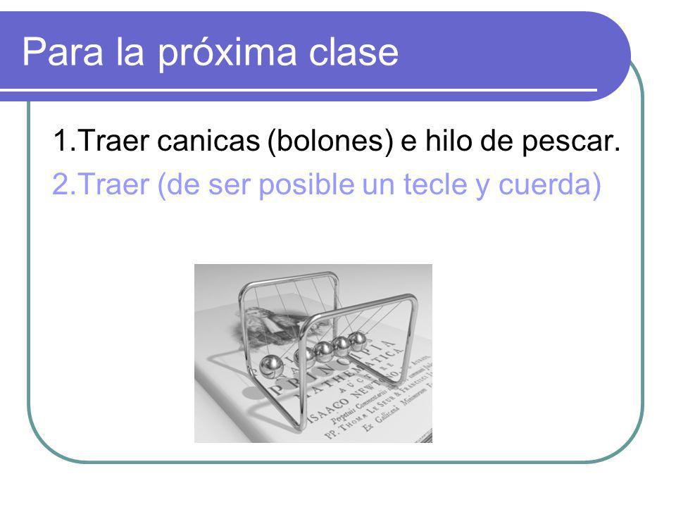 Para la próxima clase 1.Traer canicas (bolones) e hilo de pescar.