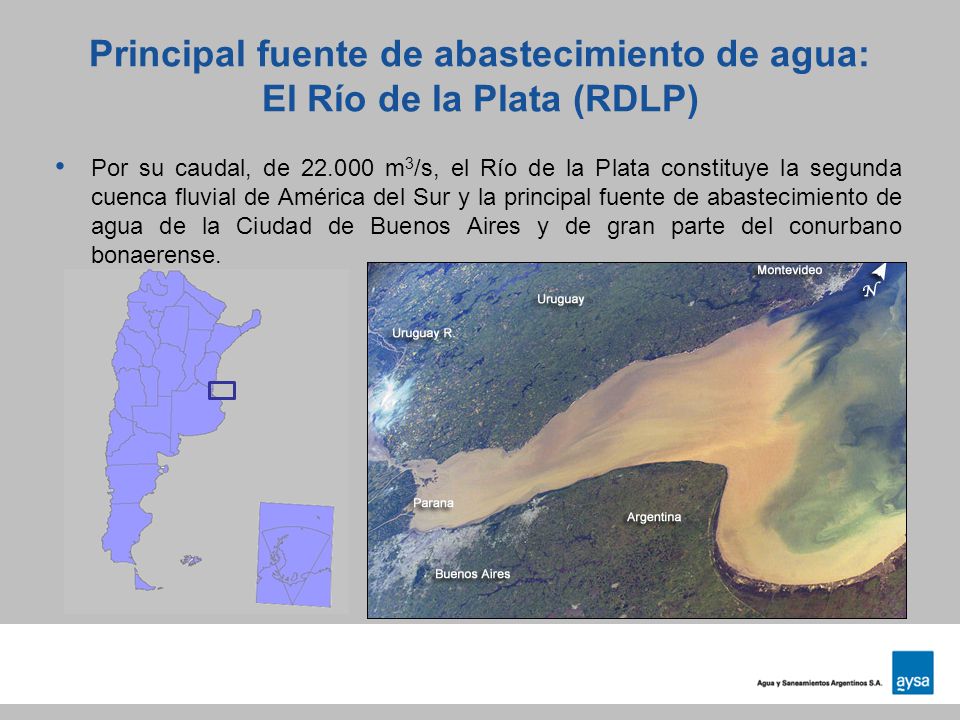 Principal fuente de abastecimiento de agua: El Río de la Plata (RDLP)