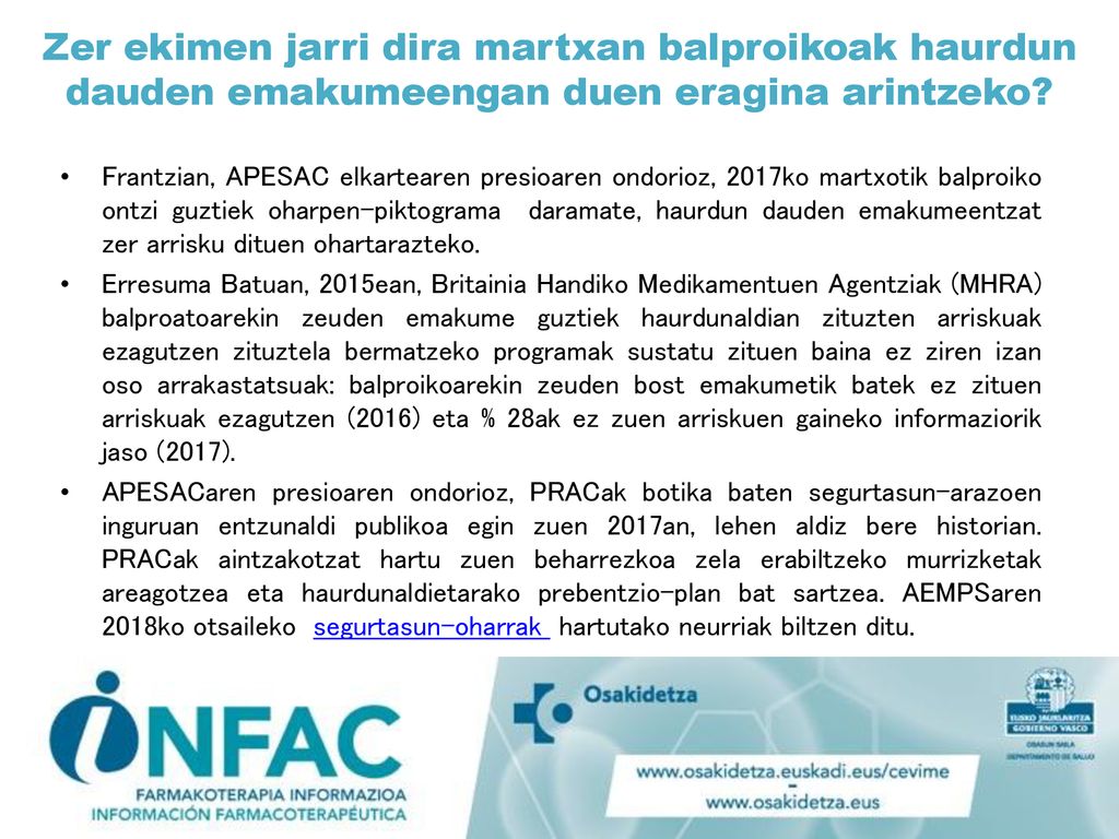 Zer ekimen jarri dira martxan balproikoak haurdun dauden emakumeengan duen eragina arintzeko
