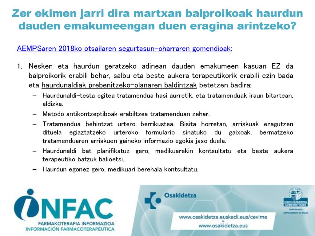 Zer ekimen jarri dira martxan balproikoak haurdun dauden emakumeengan duen eragina arintzeko