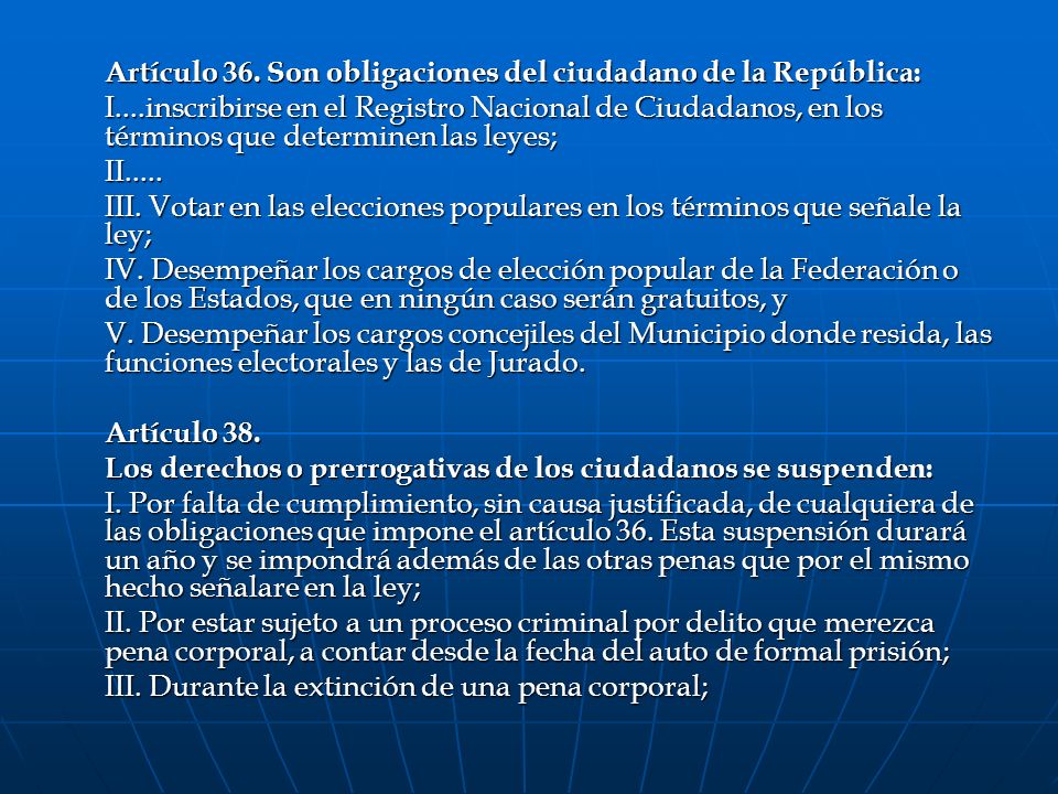 Artículo 36. Son obligaciones del ciudadano de la República: