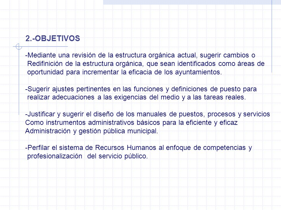2.-OBJETIVOS Mediante una revisión de la estructura orgánica actual, sugerir cambios o.