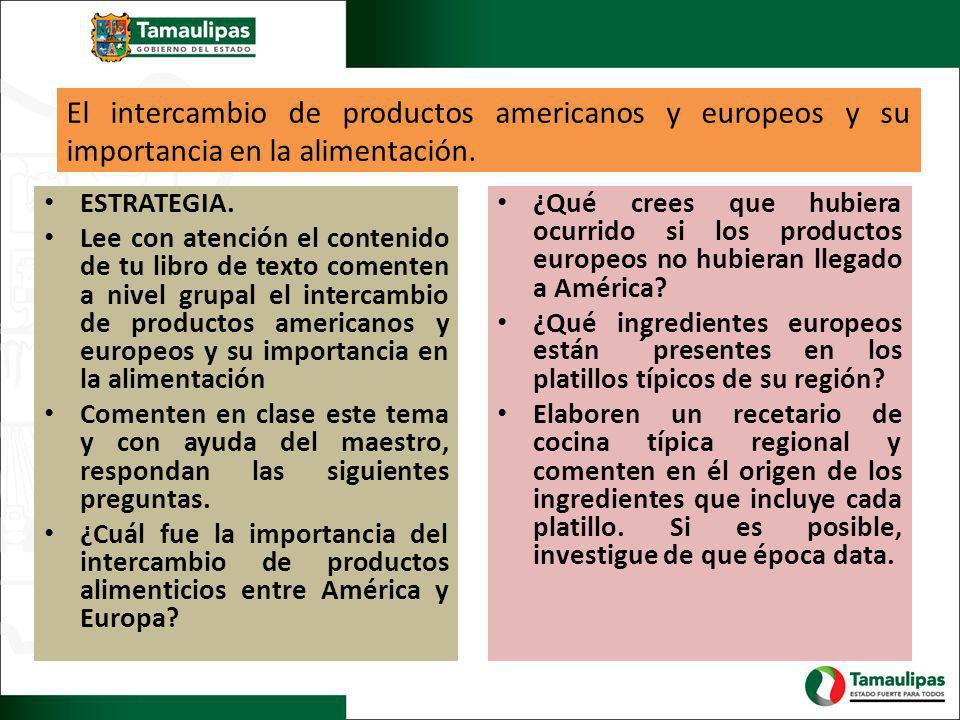 El intercambio de productos americanos y europeos y su importancia en la alimentación.