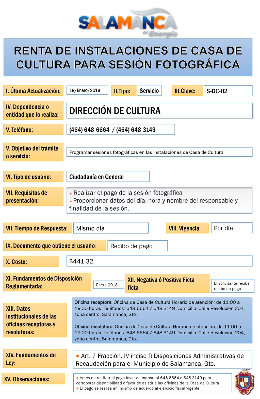 RENTA DE INSTALACIONES DE CASA DE CULTURA PARA SESIÓN FOTOGRÁFICA