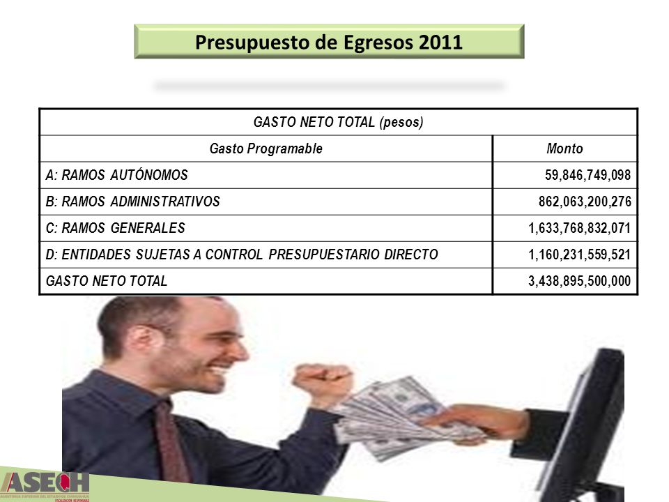 Presupuesto de Egresos 2011 GASTO NETO TOTAL (pesos)