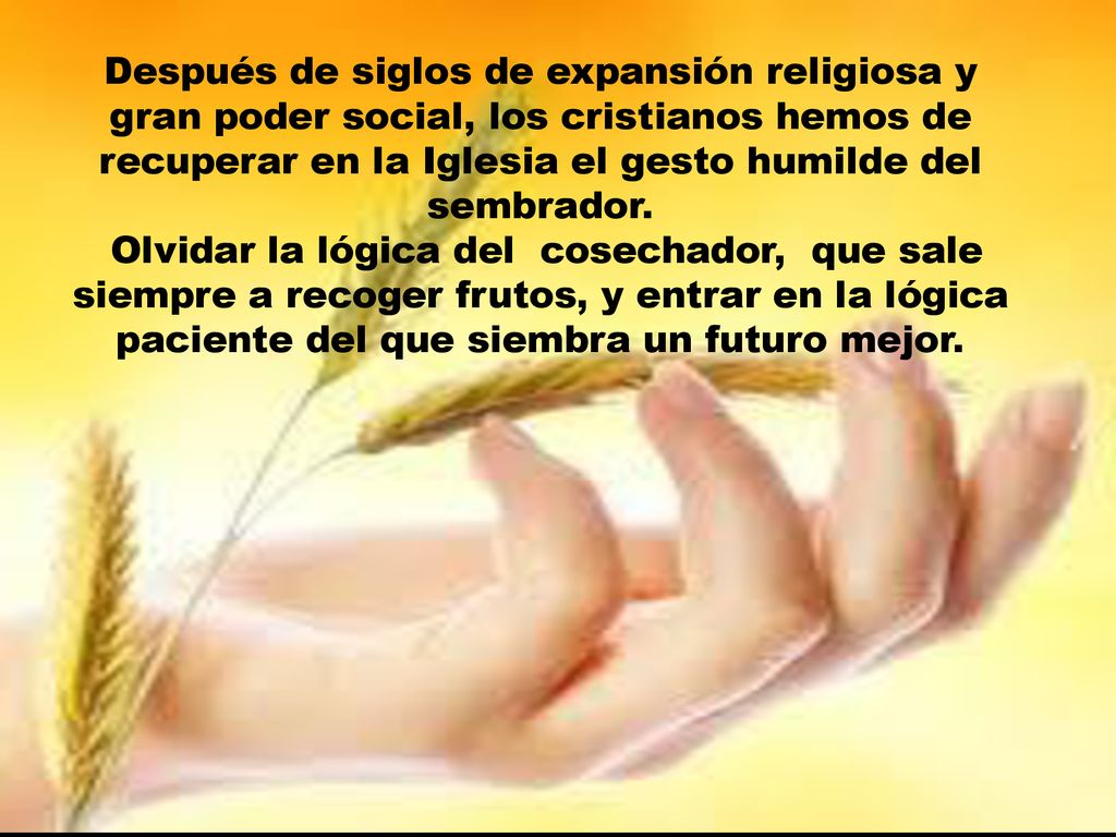 Después de siglos de expansión religiosa y gran poder social, los cristianos hemos de recuperar en la Iglesia el gesto humilde del sembrador.