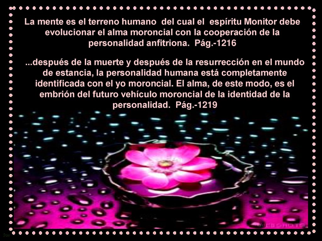 La mente es el terreno humano del cual el espíritu Monitor debe evolucionar el alma moroncial con la cooperación de la personalidad anfitriona. Pág.-1216