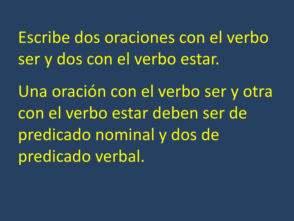 Escribe dos oraciones con el verbo ser y dos con el verbo estar.
