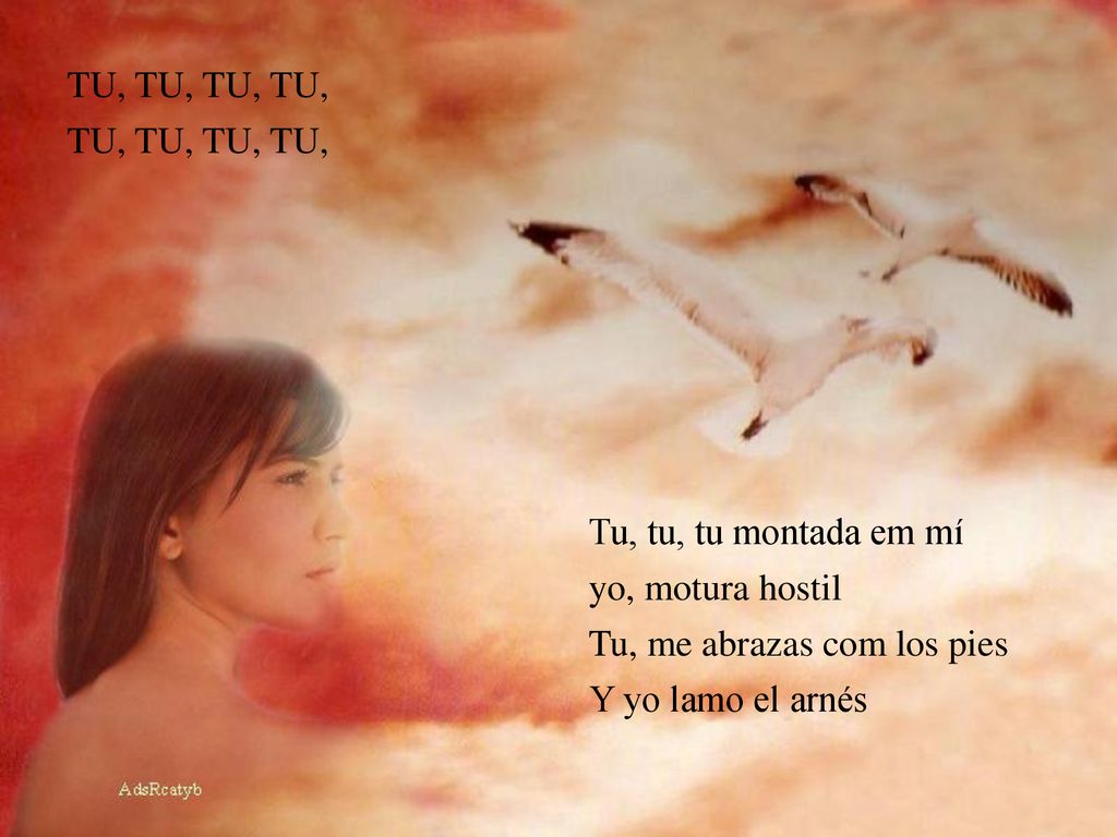 TU, TU, TU, TU, TU, TU, TU, TU, Tu, tu, tu montada em mí. yo, motura hostil. Tu, me abrazas com los pies.