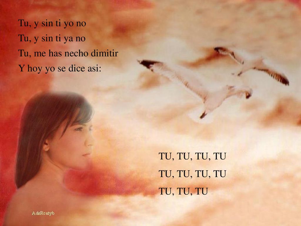 Tu, y sin ti yo no Tu, y sin ti ya no. Tu, me has necho dimitir. Y hoy yo se dice asi: TU, TU, TU, TU.