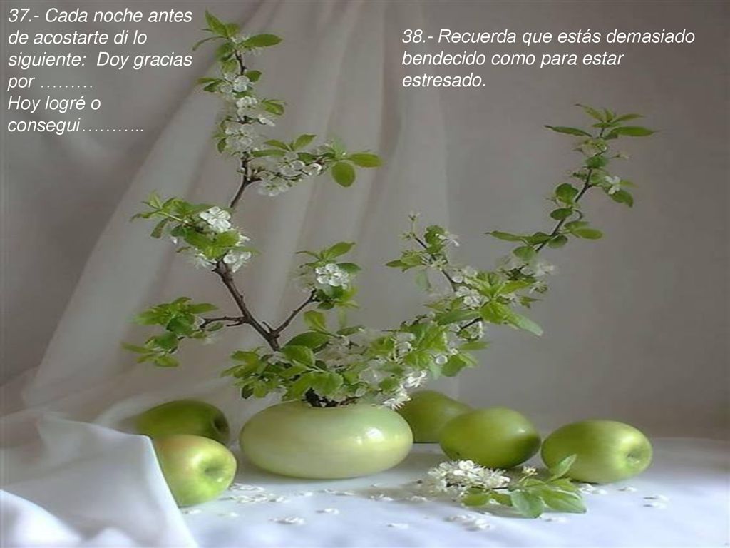 37.- Cada noche antes de acostarte di lo siguiente: Doy gracias por ……… Hoy logré o consegui………..