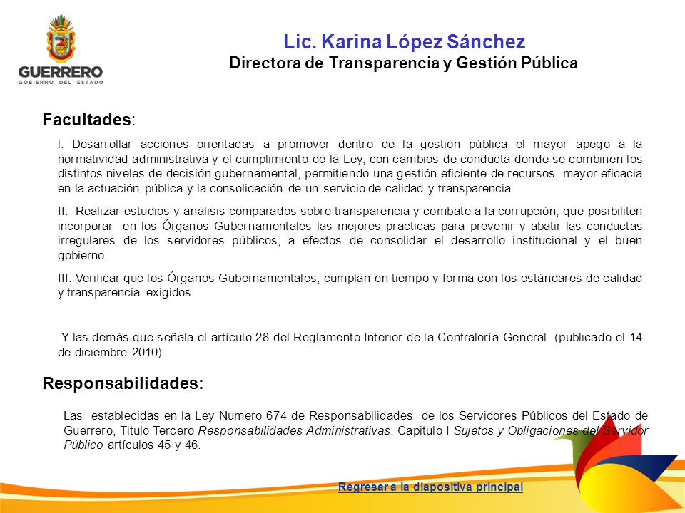 Lic. Karina López Sánchez Directora de Transparencia y Gestión Pública