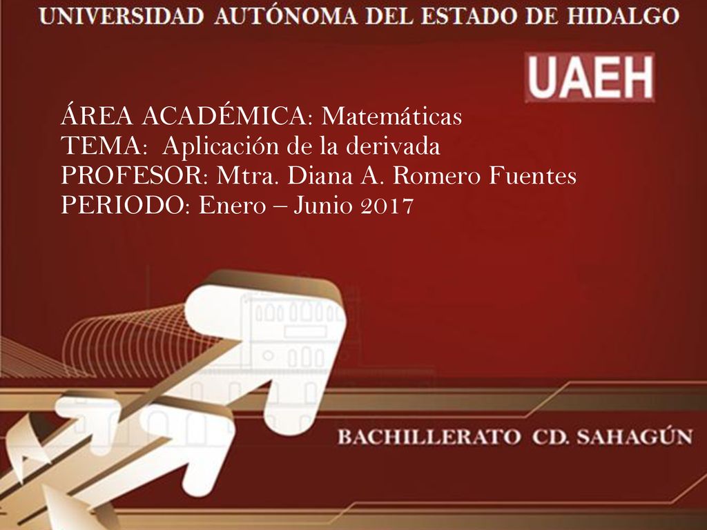 ÁREA ACADÉMICA: Matemáticas TEMA: Aplicación de la derivada PROFESOR: Mtra. Diana A. Romero Fuentes PERIODO: Enero – Junio 2017