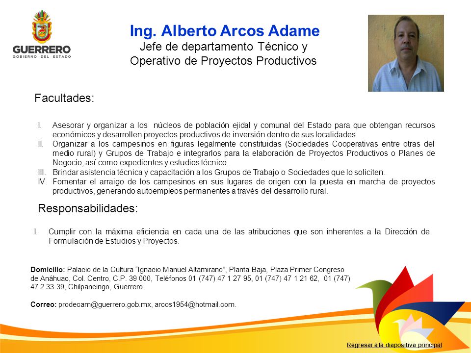 Jefe de departamento Técnico y Operativo de Proyectos Productivos