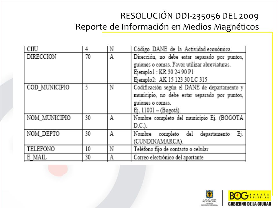 RESOLUCIÓN DDI DEL 2009 Reporte de Información en Medios Magnéticos