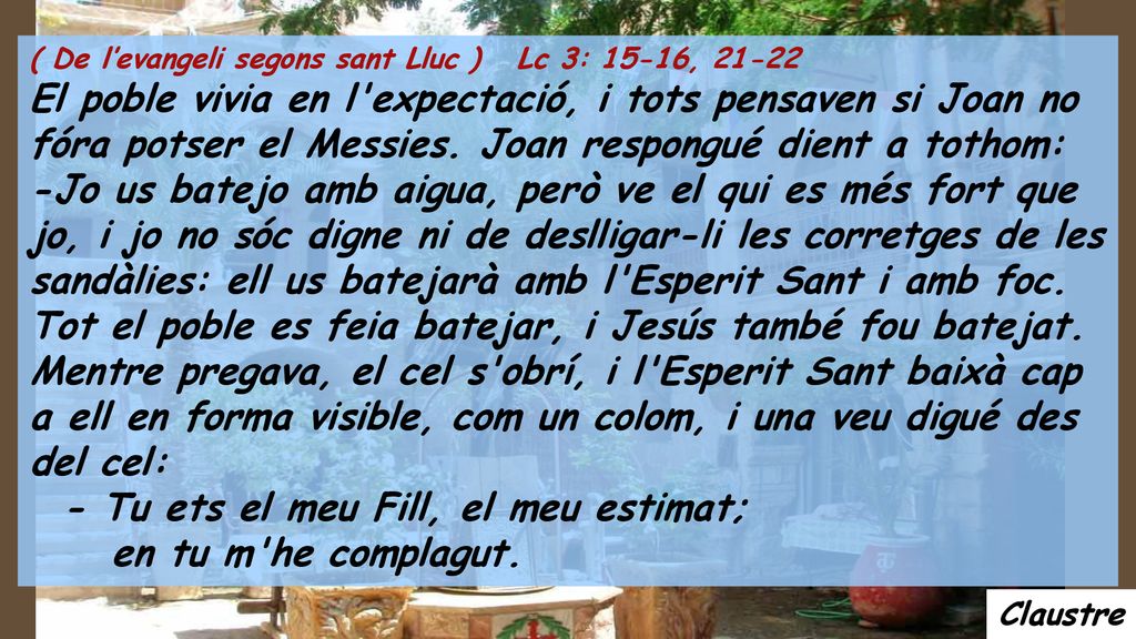 - Tu ets el meu Fill, el meu estimat; en tu m he complagut.
