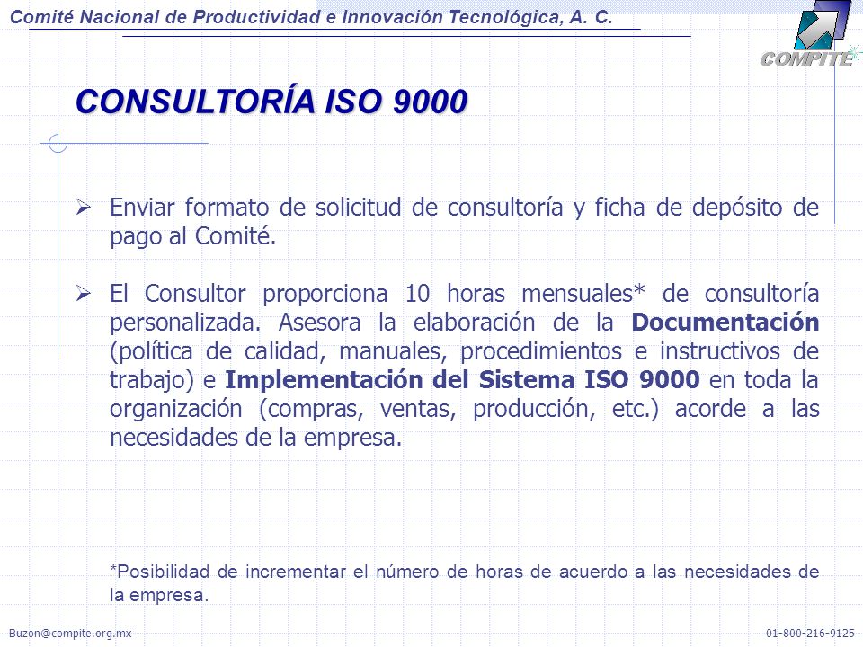 Comité Nacional de Productividad e Innovación Tecnológica, A. C. CONSULTORÍA ISO