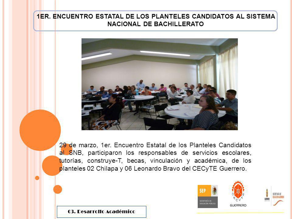 1ER. ENCUENTRO ESTATAL DE LOS PLANTELES CANDIDATOS AL SISTEMA NACIONAL DE BACHILLERATO