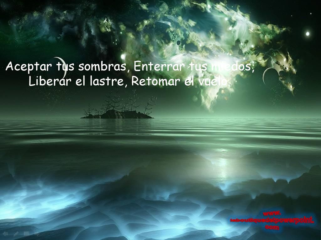 Aceptar tus sombras, Enterrar tus miedos, Liberar el lastre, Retomar el vuelo.