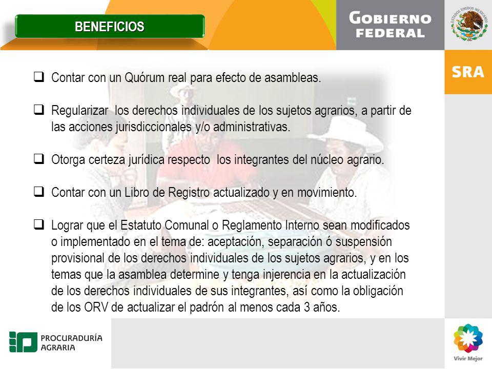 BENEFICIOS Contar con un Quórum real para efecto de asambleas.