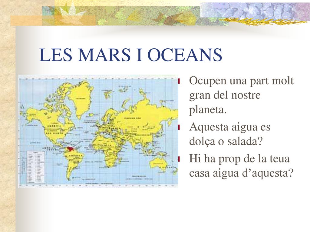 LES MARS I OCEANS Ocupen una part molt gran del nostre planeta.