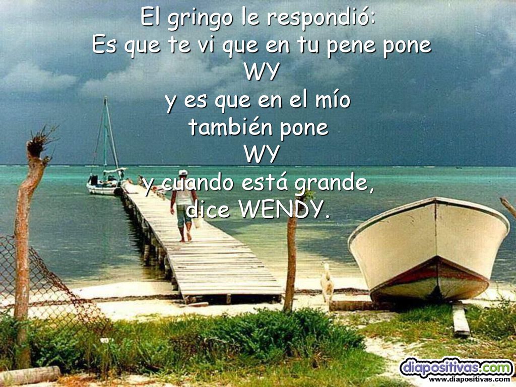 El gringo le respondió: Es que te vi que en tu pene pone WY