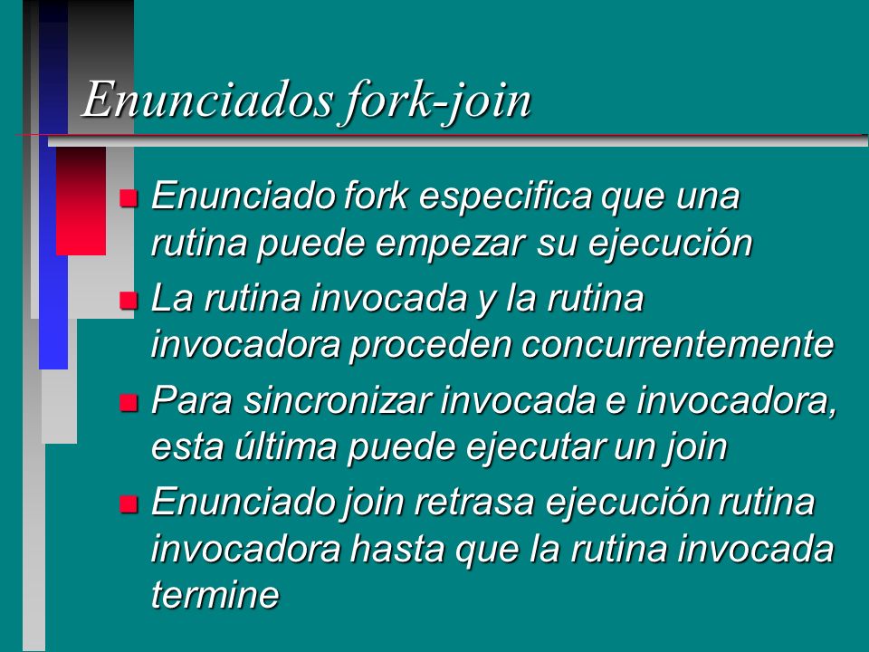 Enunciados fork-join Enunciado fork especifica que una rutina puede empezar su ejecución.