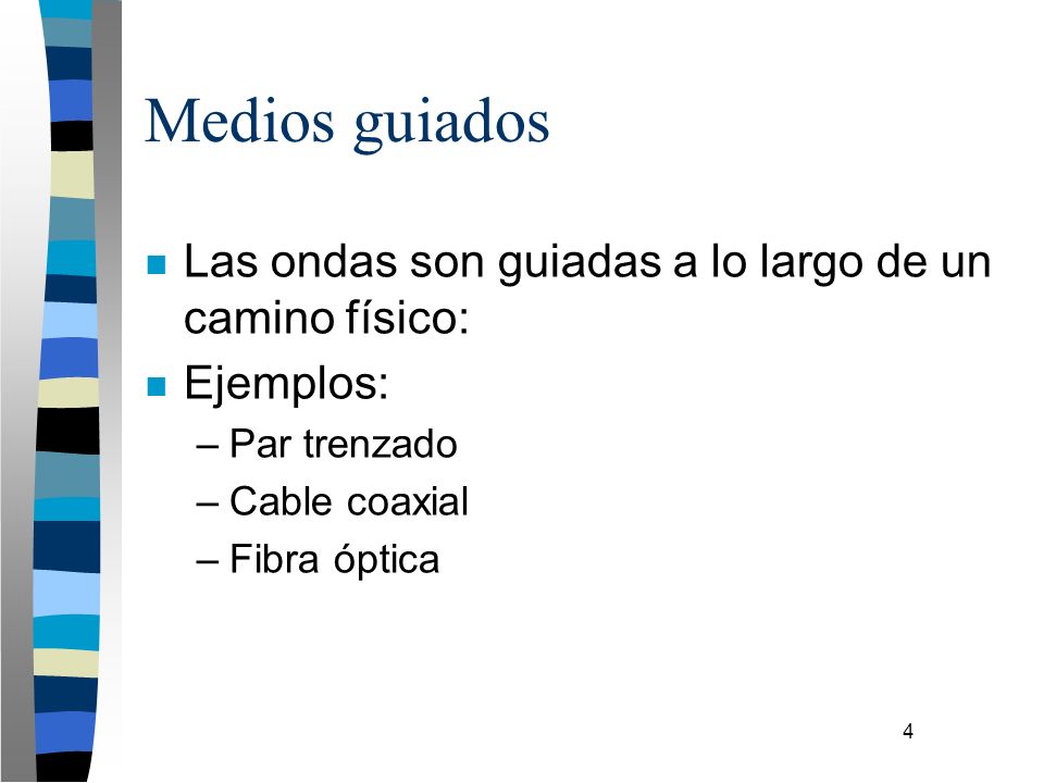 Medios guiados Las ondas son guiadas a lo largo de un camino físico: