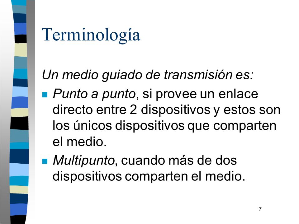 Terminología Un medio guiado de transmisión es: