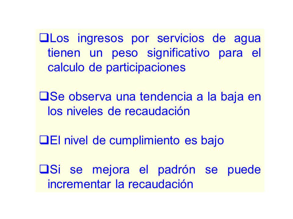 Los ingresos por servicios de agua tienen un peso significativo para el calculo de participaciones