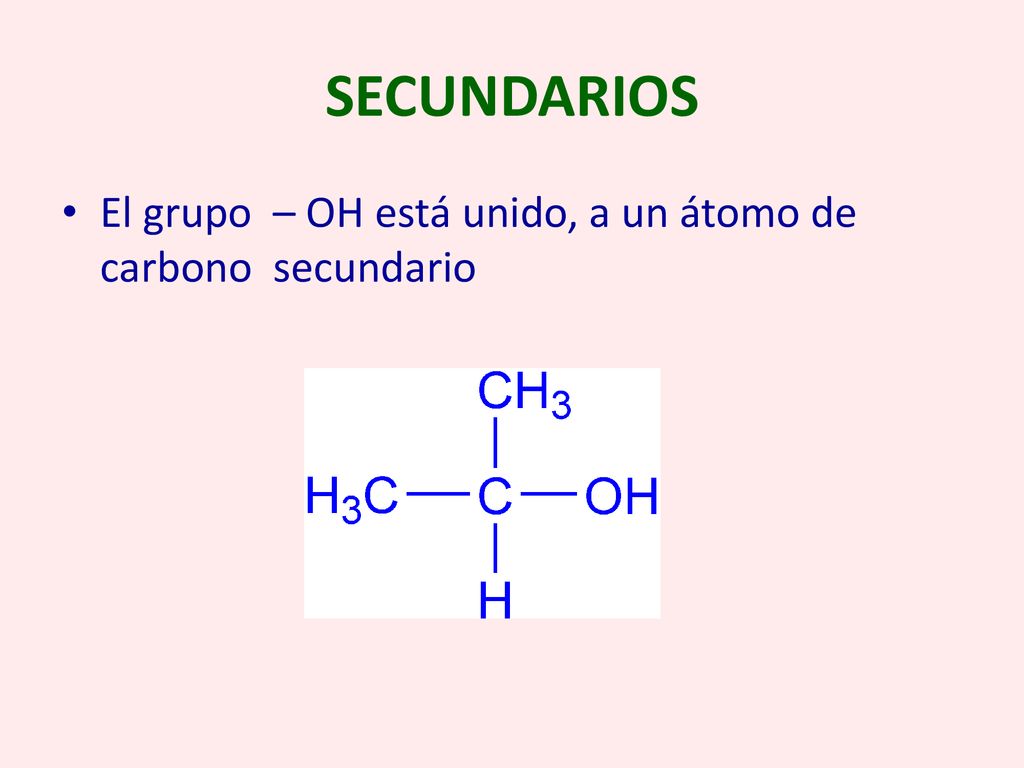 SECUNDARIOS El grupo – OH está unido, a un átomo de carbono secundario