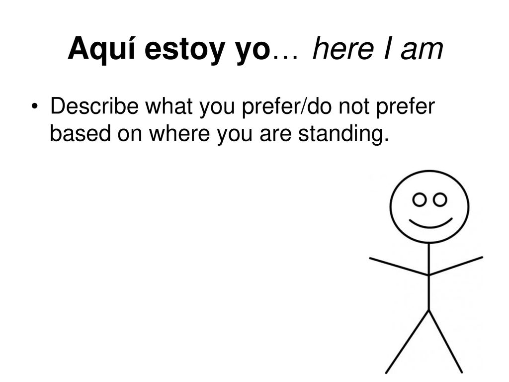 Aquí estoy yo… here I am Describe what you prefer/do not prefer based on where you are standing.