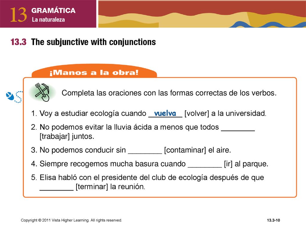 Completa las oraciones con las formas correctas de los verbos.