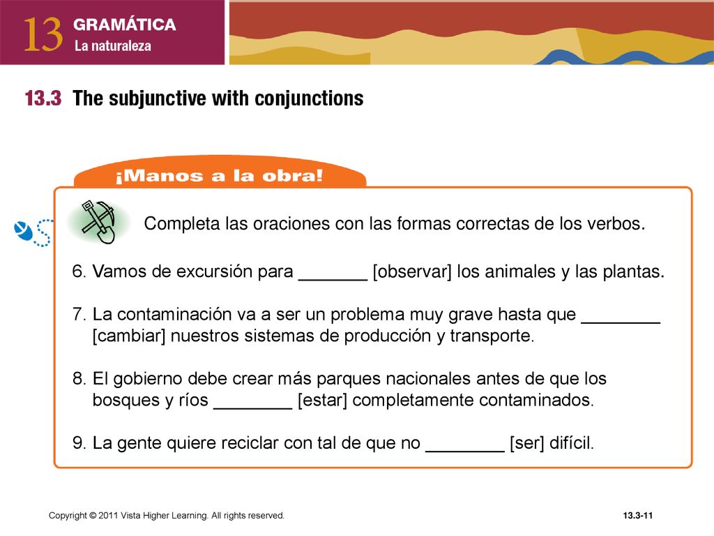 Completa las oraciones con las formas correctas de los verbos.