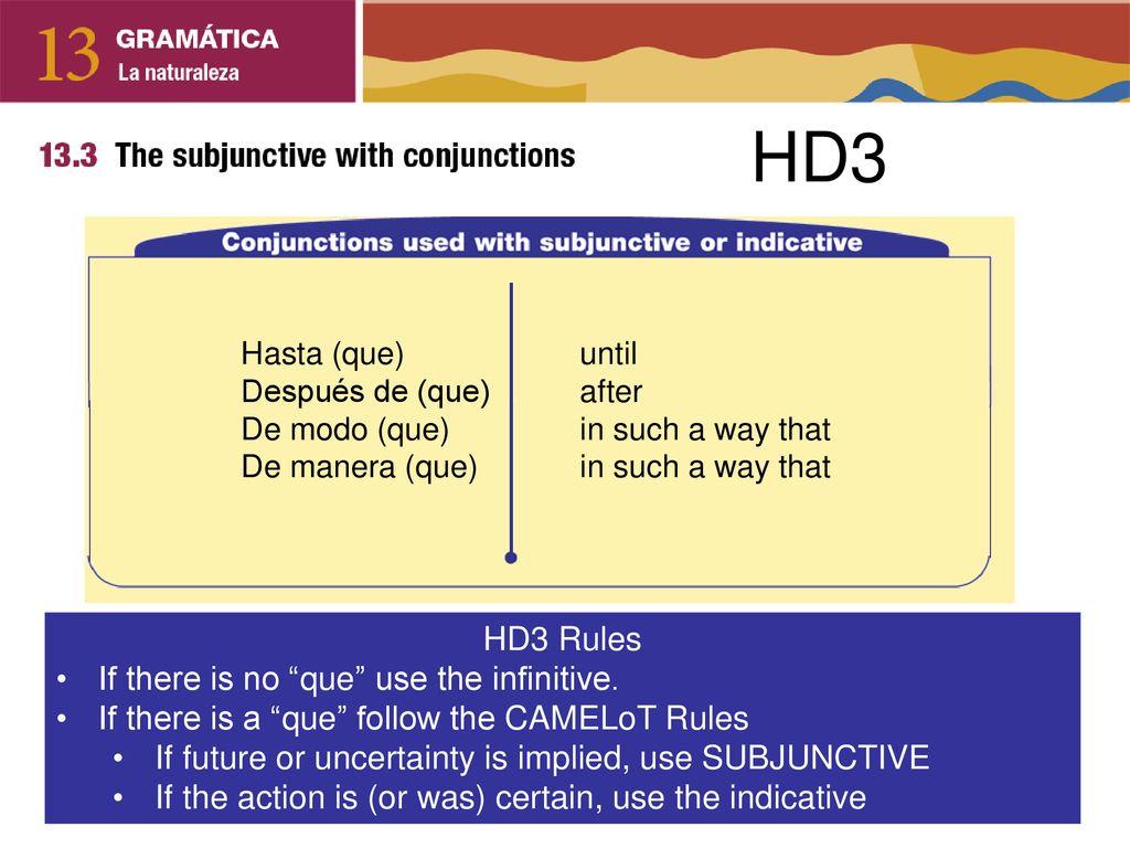 HD3 HD3 Rules If there is no que use the infinitive.