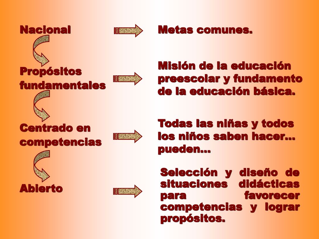 Nacional Metas comunes. Misión de la educación preescolar y fundamento de la educación básica. Propósitos fundamentales.