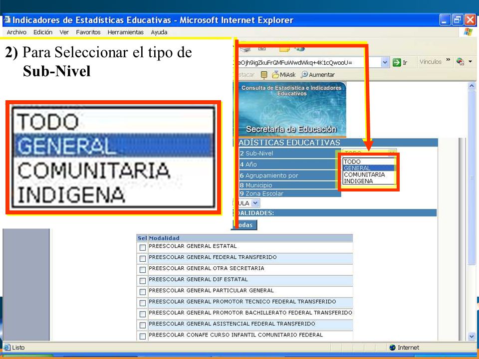 2) Para Seleccionar el tipo de Sub-Nivel