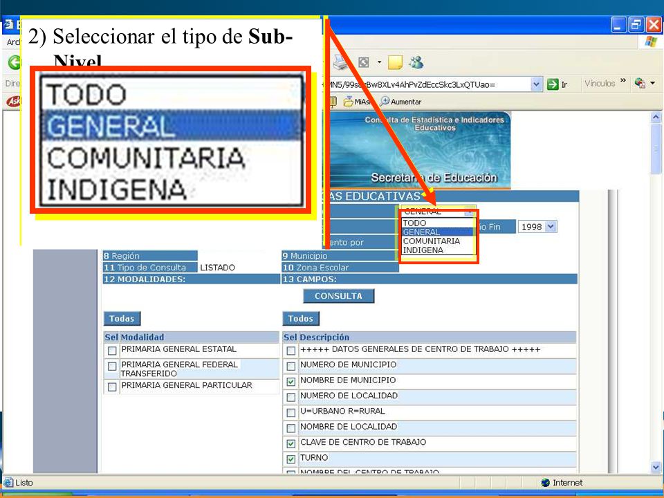 2) Seleccionar el tipo de Sub-Nivel