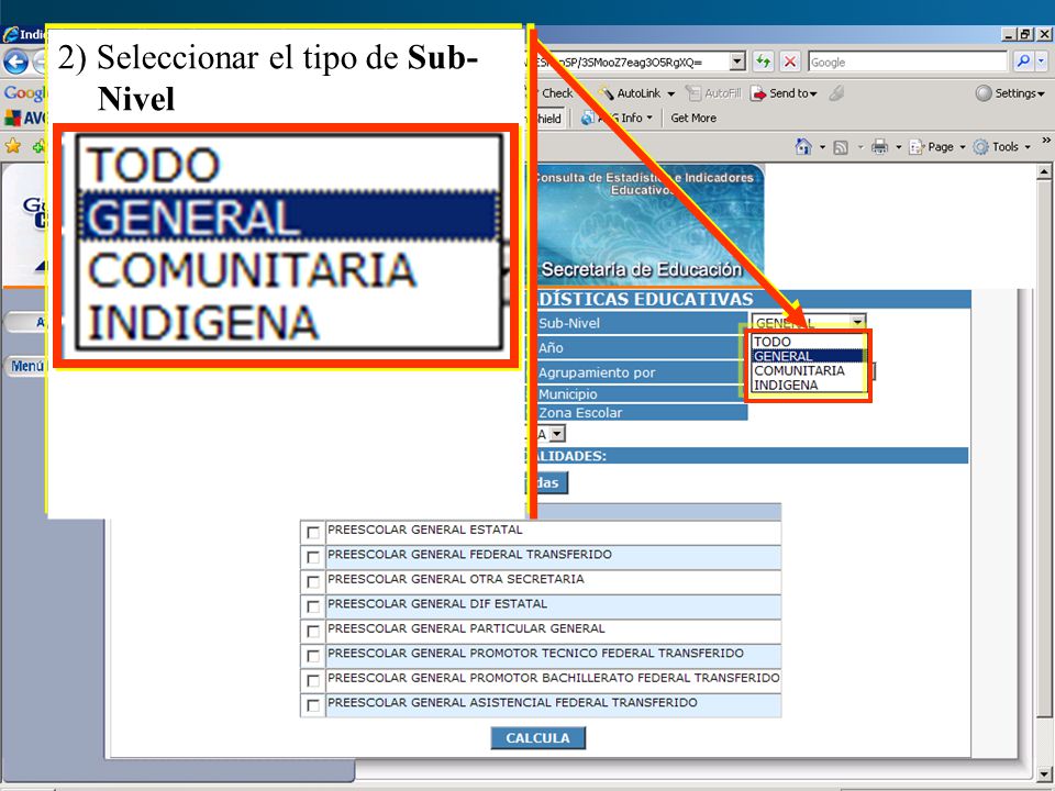 2) Seleccionar el tipo de Sub-Nivel