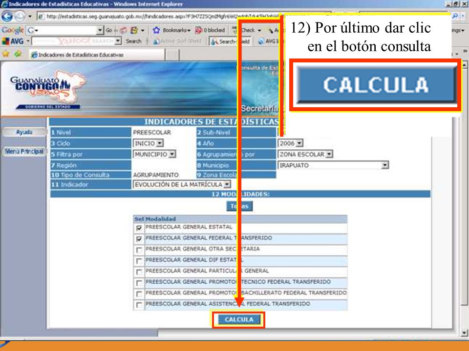 12) Por último dar clic en el botón consulta