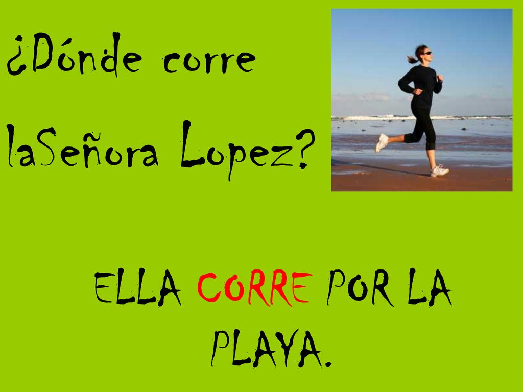 ¿Dónde corre laSeñora Lopez ELLA CORRE POR LA PLAYA.