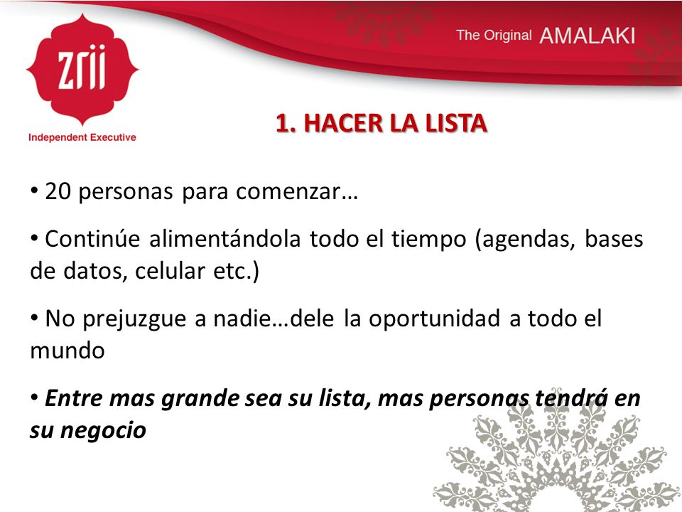 1. HACER LA LISTA 20 personas para comenzar…