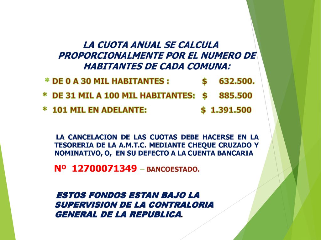 LA CUOTA ANUAL SE CALCULA PROPORCIONALMENTE POR EL NUMERO DE HABITANTES DE CADA COMUNA: