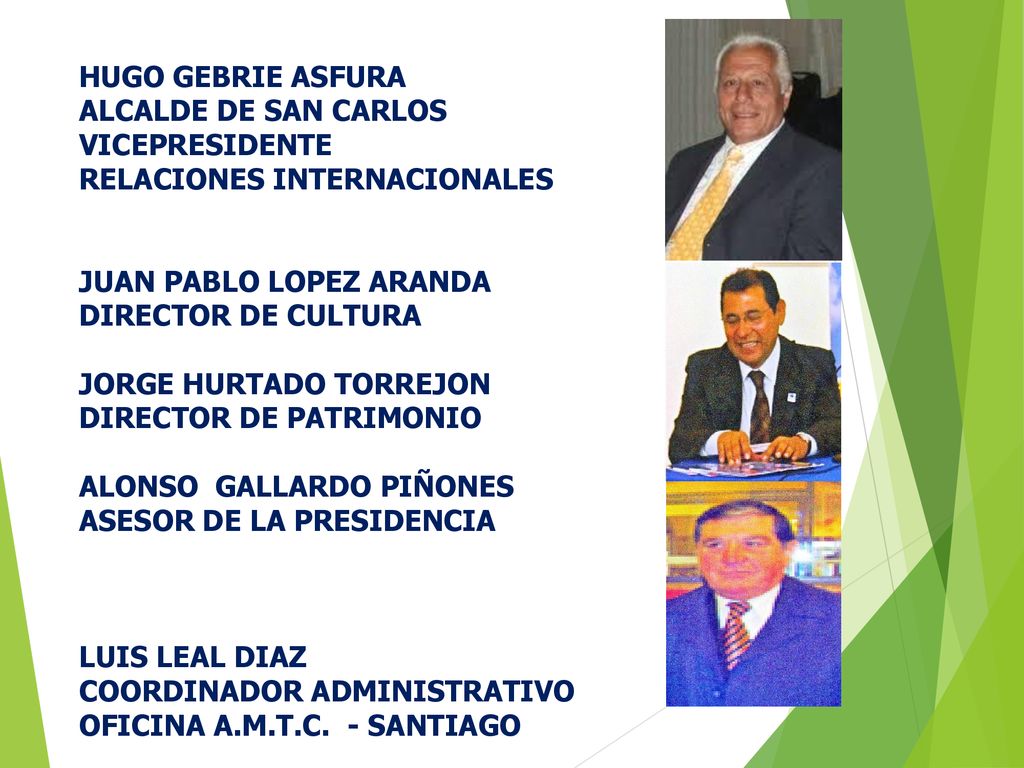 HUGO GEBRIE ASFURA ALCALDE DE SAN CARLOS. VICEPRESIDENTE. RELACIONES INTERNACIONALES. JUAN PABLO LOPEZ ARANDA.