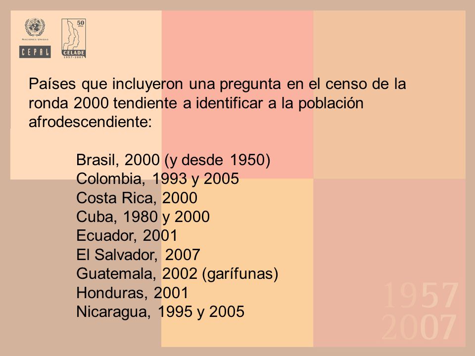 Guatemala, 2002 (garífunas) Honduras, 2001 Nicaragua, 1995 y 2005