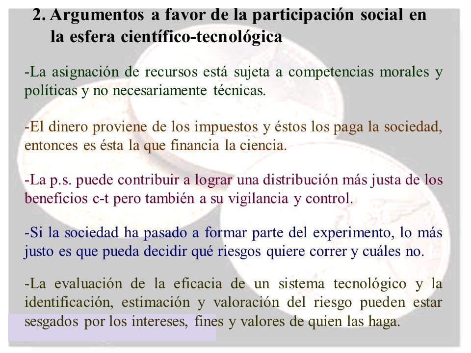 2. Argumentos a favor de la participación social en