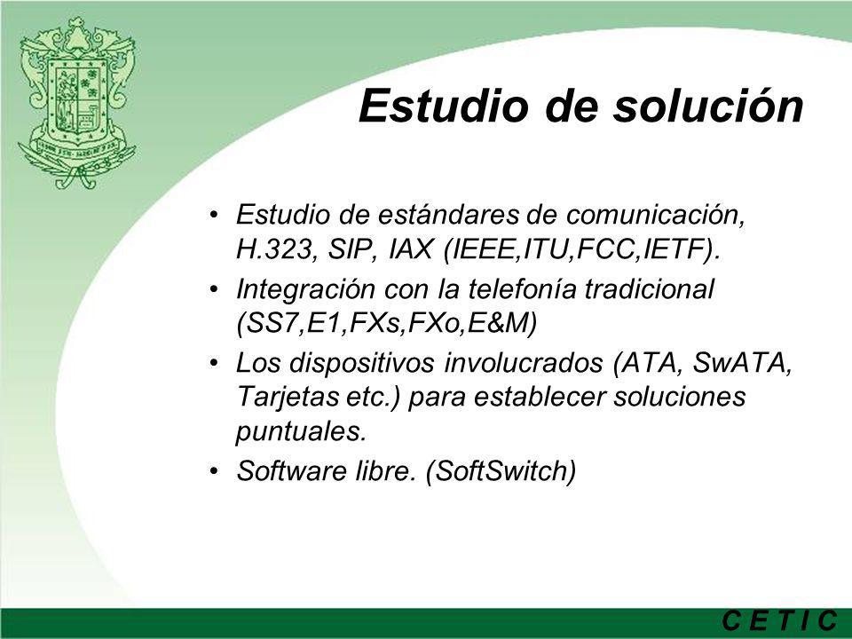 Estudio de solución Estudio de estándares de comunicación, H.323, SIP, IAX (IEEE,ITU,FCC,IETF).