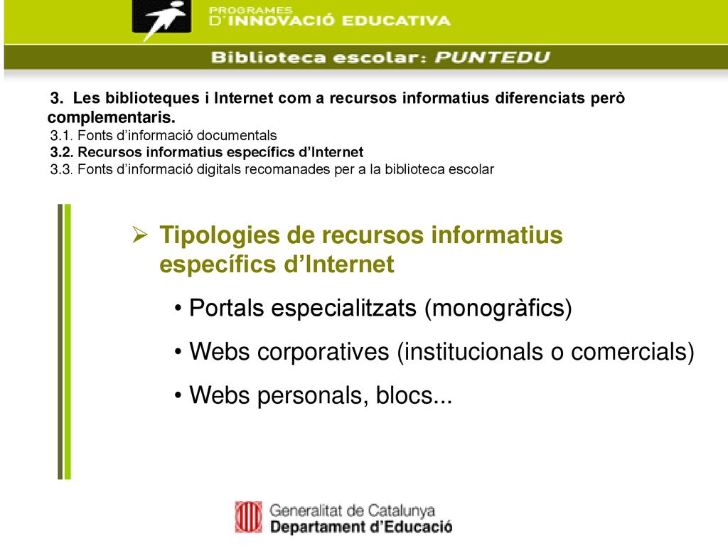Tipologies de recursos informatius específics d’Internet